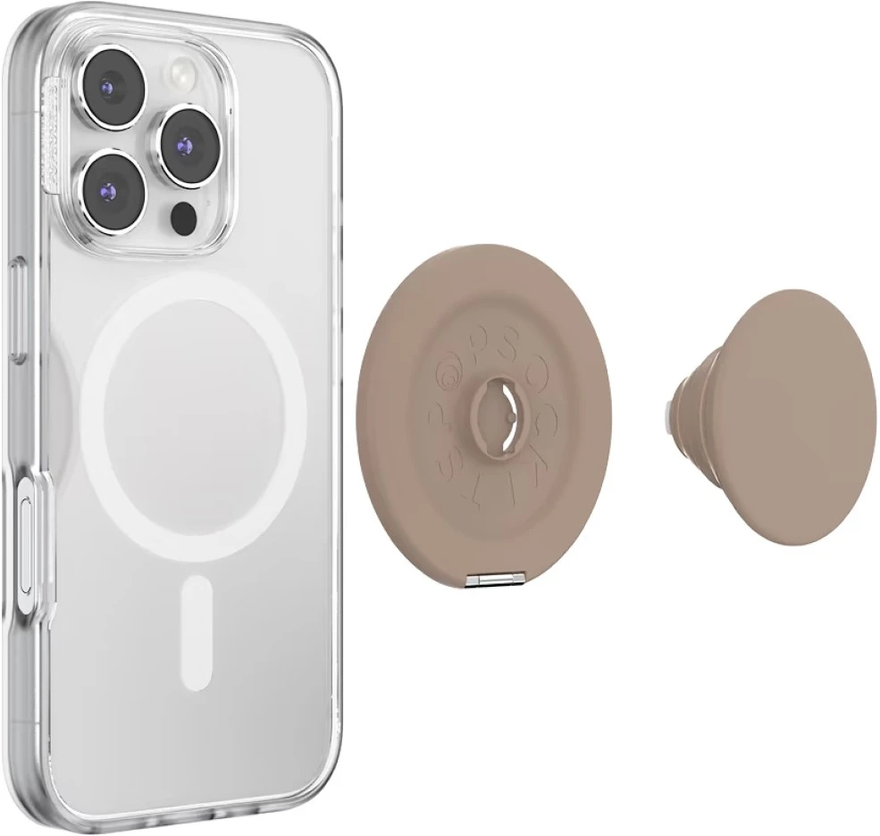 „PopSockets Kick-Out Grip Latte MagSafe“ telefono laikiklis ir stovas, smėlio spalvos