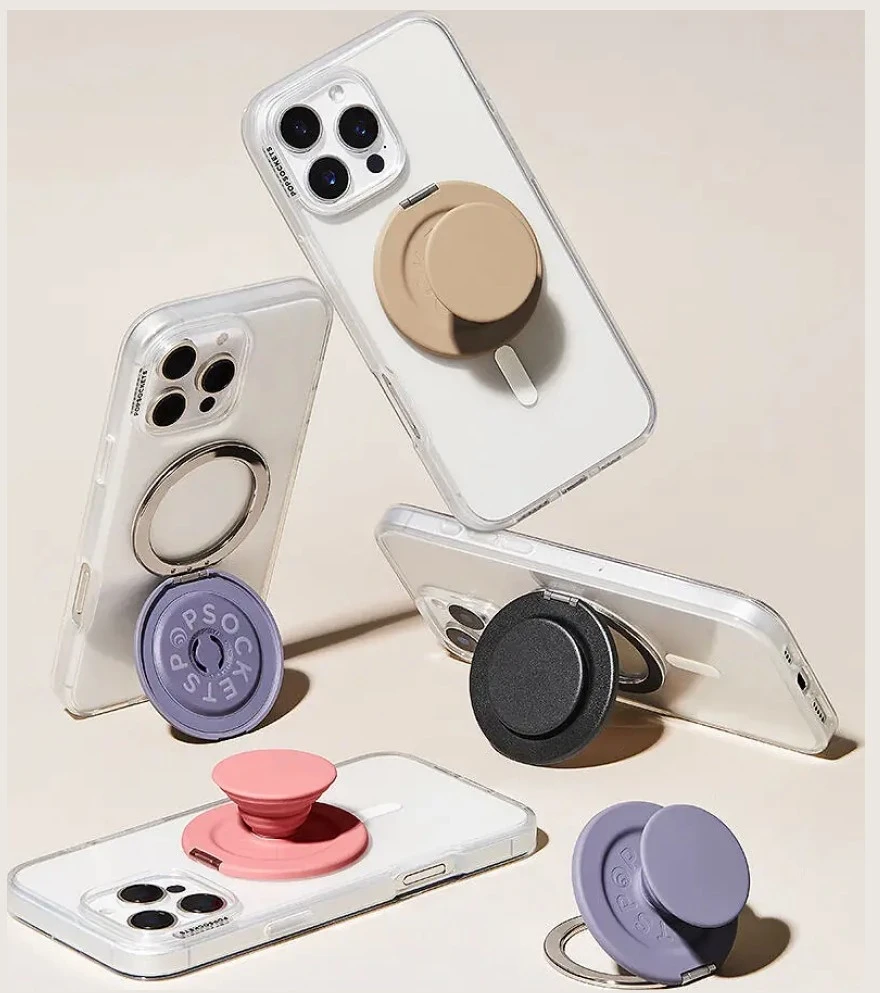 „PopSockets Kick-Out Grip Latte MagSafe“ telefono laikiklis ir stovas, smėlio spalvos