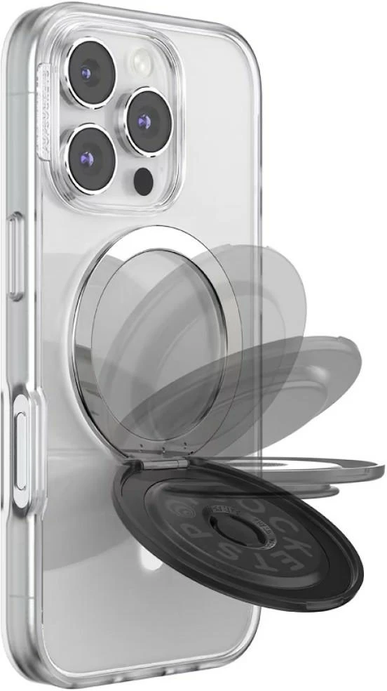 „PopSockets Kick-Out Grip MagSafe“ telefono laikiklis ir stovas, juodas