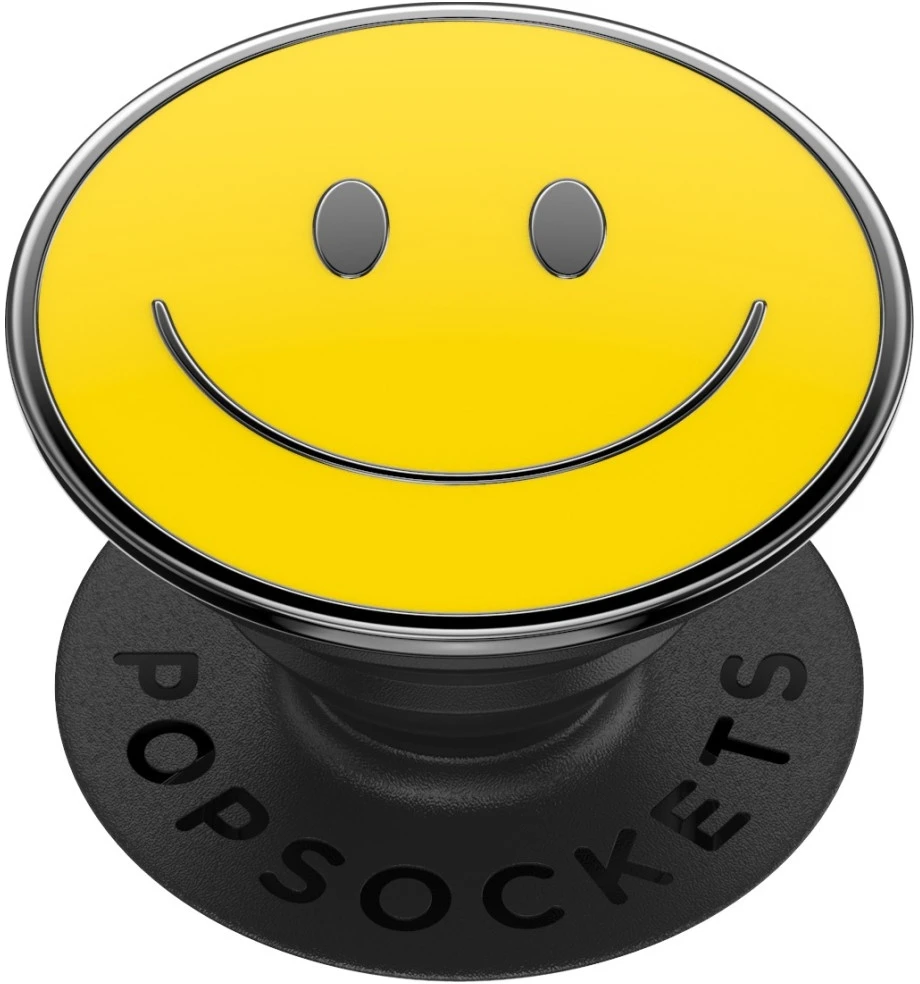 „PopSockets PopTop Combo“ emaliuotas „Be Happy“ geltoninis telefono laikiklis ir stovas