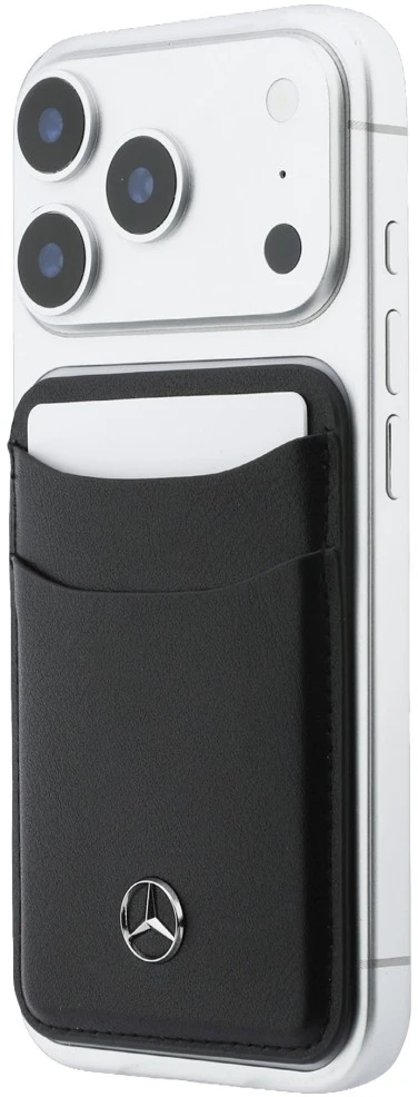 Dėklas Mercedes PU Leather MagSafe Card Holder Wallet juodos spalvos