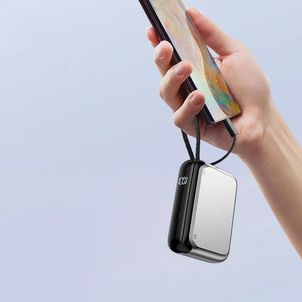 Įkroviklis „4smarts Pocket“ 10000mAh 30W su integruotu USB-C laidu, 15 cm sidabrinė