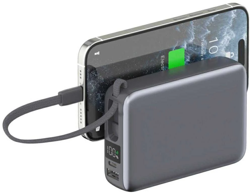 „4smarts Pocket“ dvigubas laidas, 20000 mAh, 22,5 W, su integruotu USB-C laidu