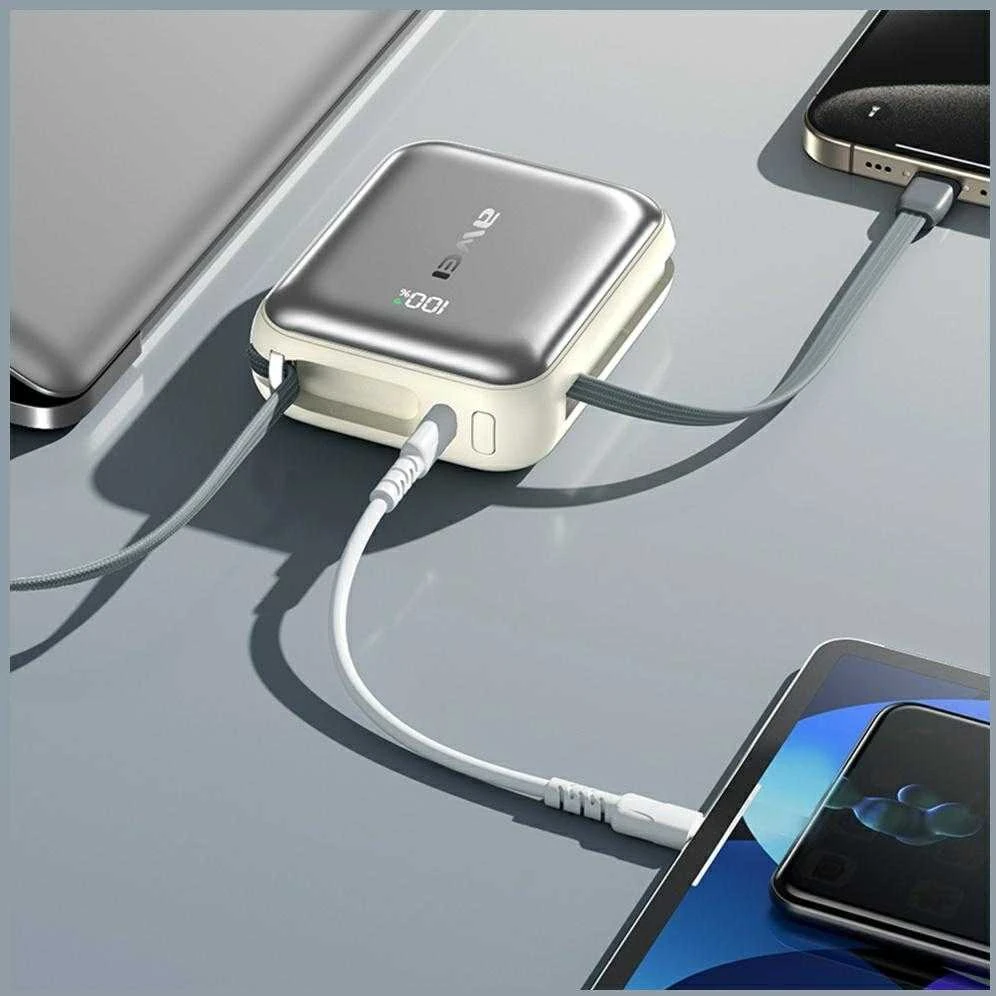 Išorinė baterija Awei C03 20000mAh USB-A/USB-C + Lightning/USB-C laidas sidabrinis