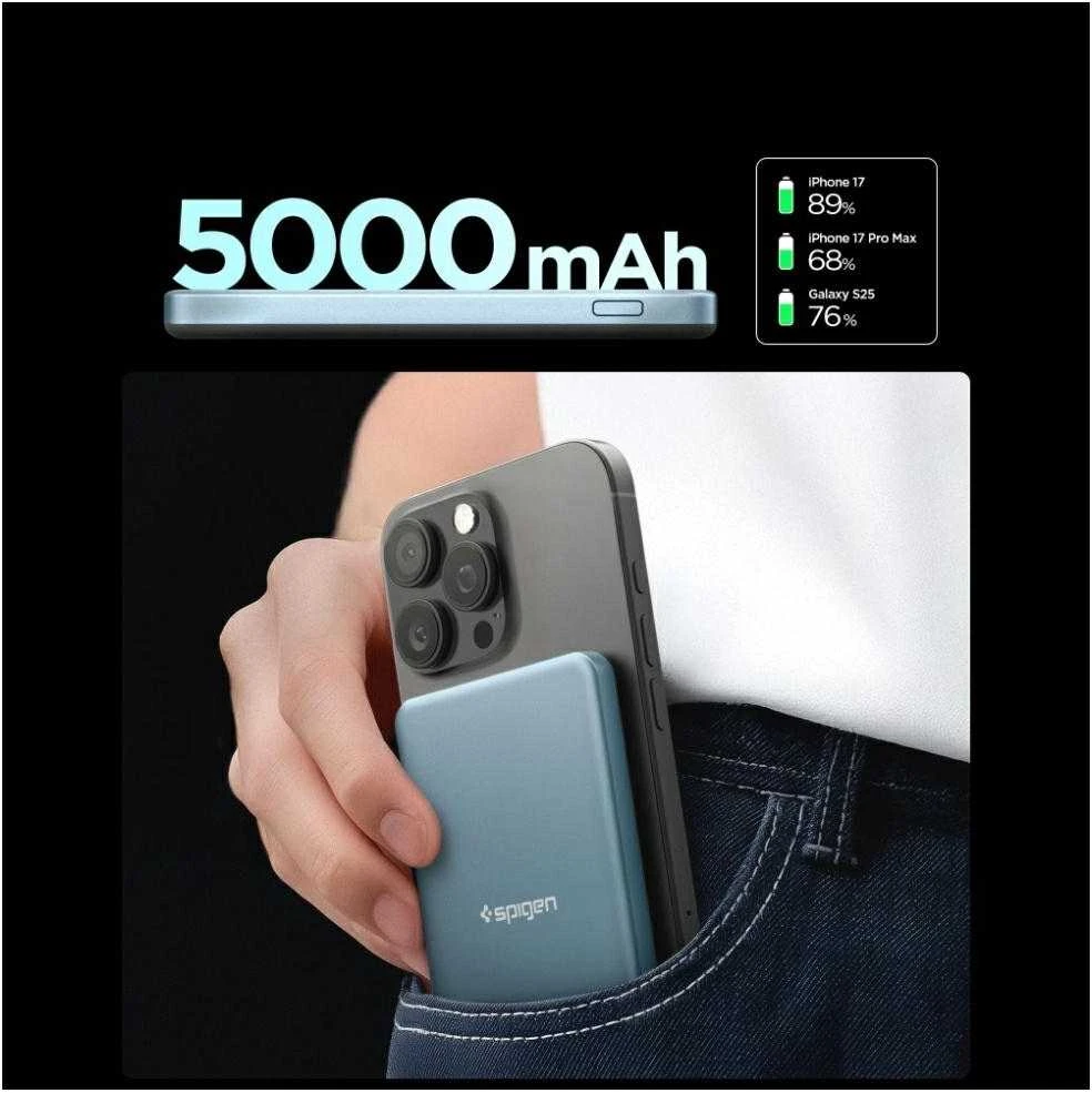 „Spigen Essential“ 5000mAh 22,5W „MagSafe“ nešiojamas įkroviklis, žalsvai mėlynas EA2205MQ