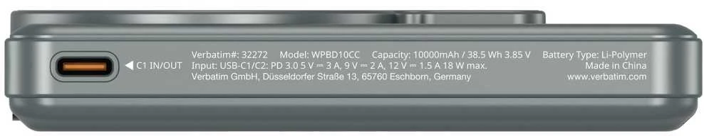 Powerbank Verbatim Charge n Go 10000mAh with stand Magnetic Wireless TFT display 2xUSB-C cable pilkas