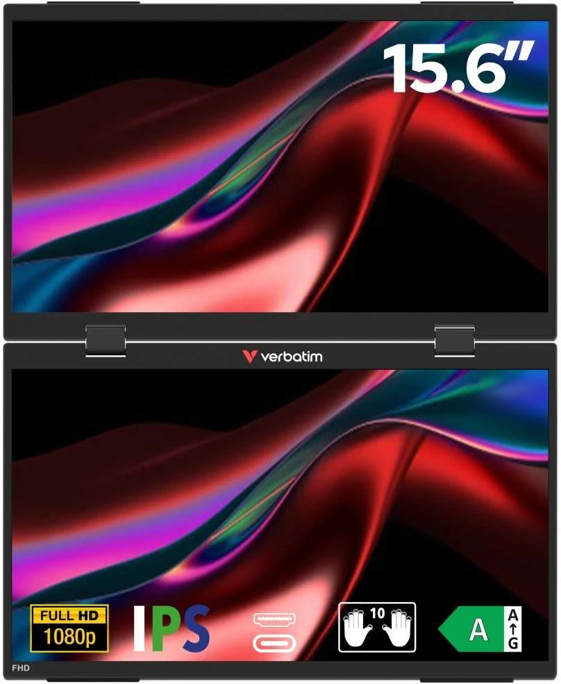Monitorius „Verbatim Essentials“ nešiojamas dviejų monitorių ekranas, 15,6 colio, FHD, juodas, 32403