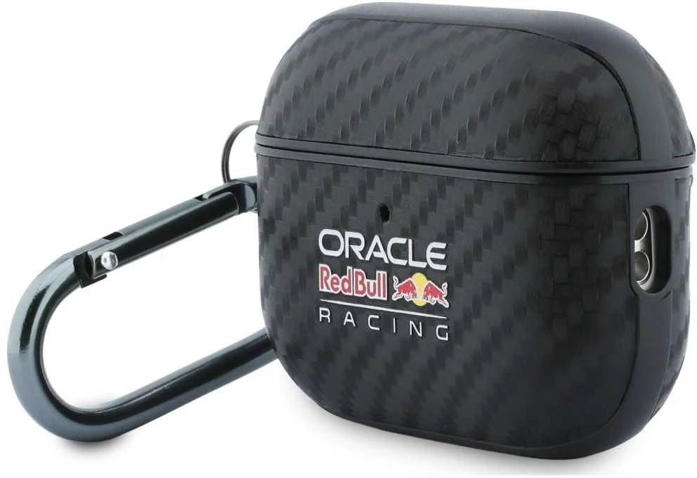 Red Bull Raudona Bull Raudona Bull PU anglies pluošto dėklas skirtas AirPods Pro 3 juodos spalvos