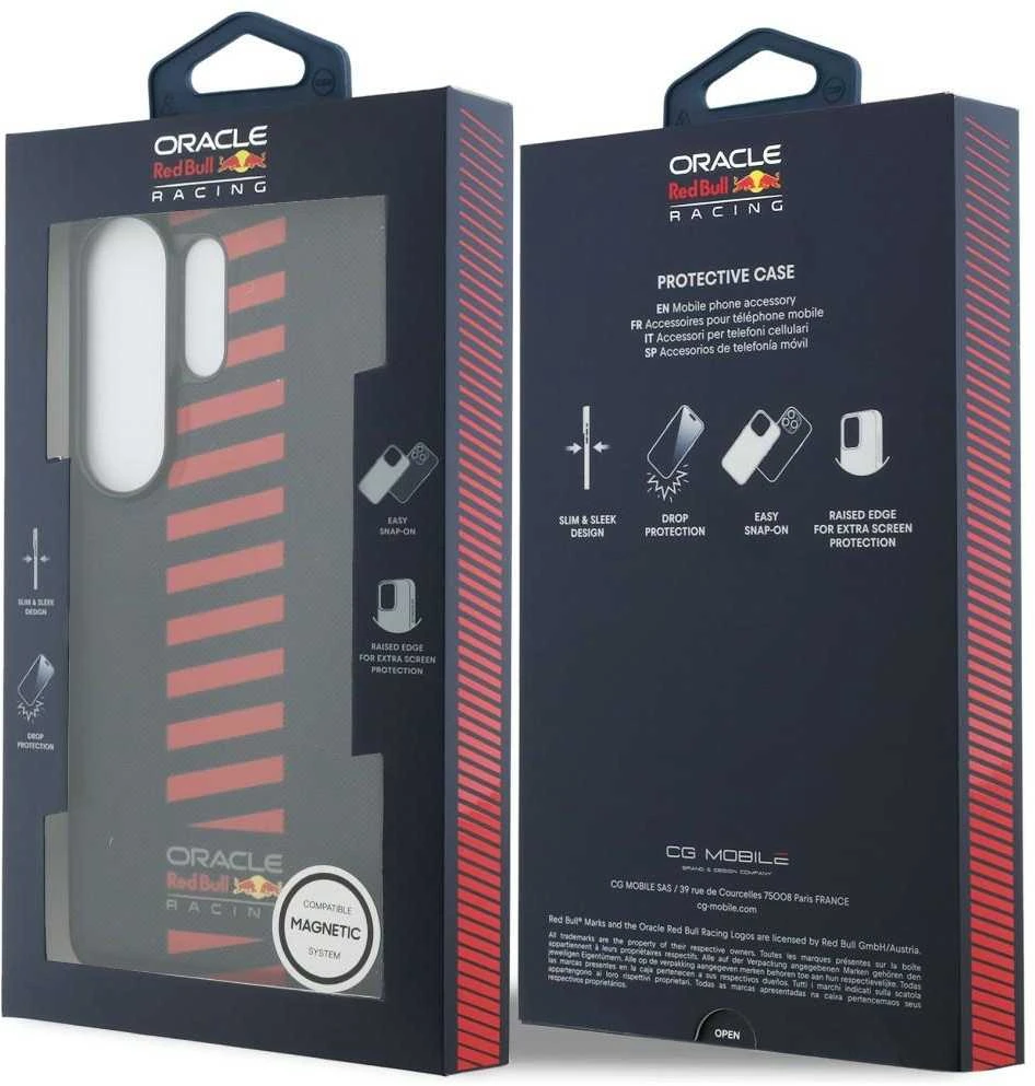 Red Bull Raudona Bull Raudona Bull PU Leather Meshed Powerbar Magnetic dėklas skirtas Samsung Galaxy S26 Ultra mėlynos spalvos