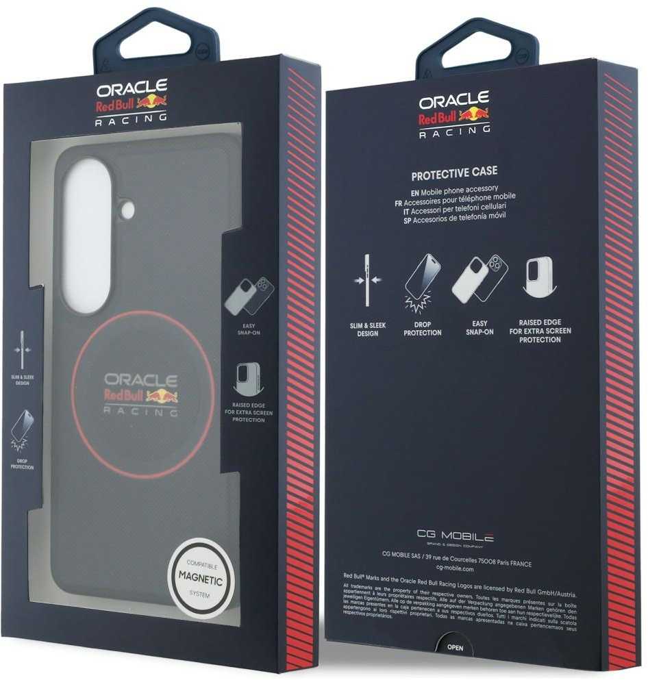 Red Bull Raudona Bull Raudona Bull PU Leather Meshed Raudona Ring Magnetic dėklas skirtas Samsung Galaxy S26 Navy