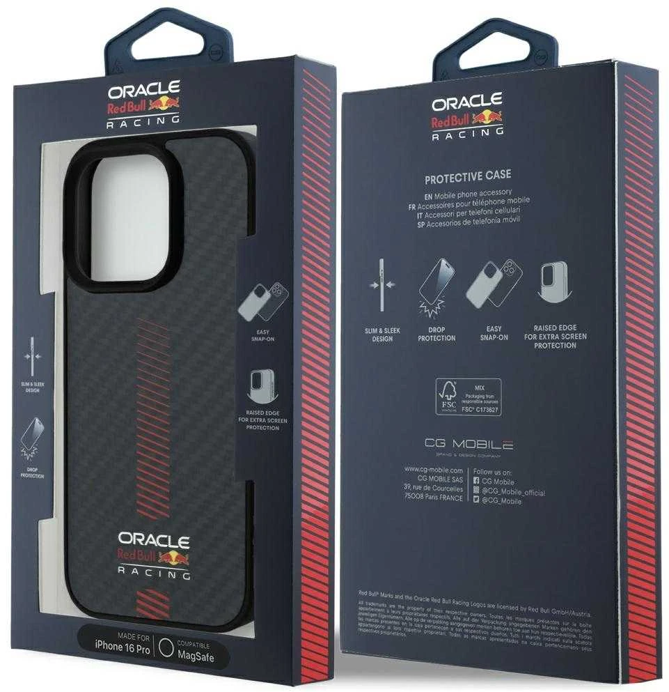 Red Bull Raudona Bull Raudona Bull Carbon Powerbar MagSafe dėklas jūsų Apple iPhone 16 Pro juodos spalvos