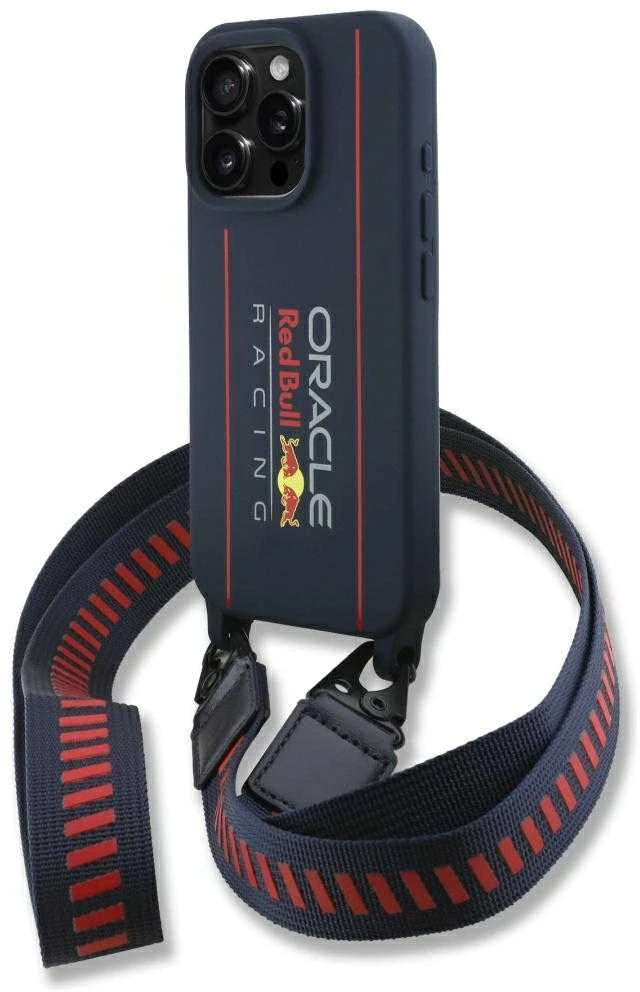 Red Bull Raudona Bull Raudona Bull silikoninis Vertical Logo MagSafe Case + Crossbody Strap for iPhone 16 Pro dėklas telefonui mėlynos spalvos
