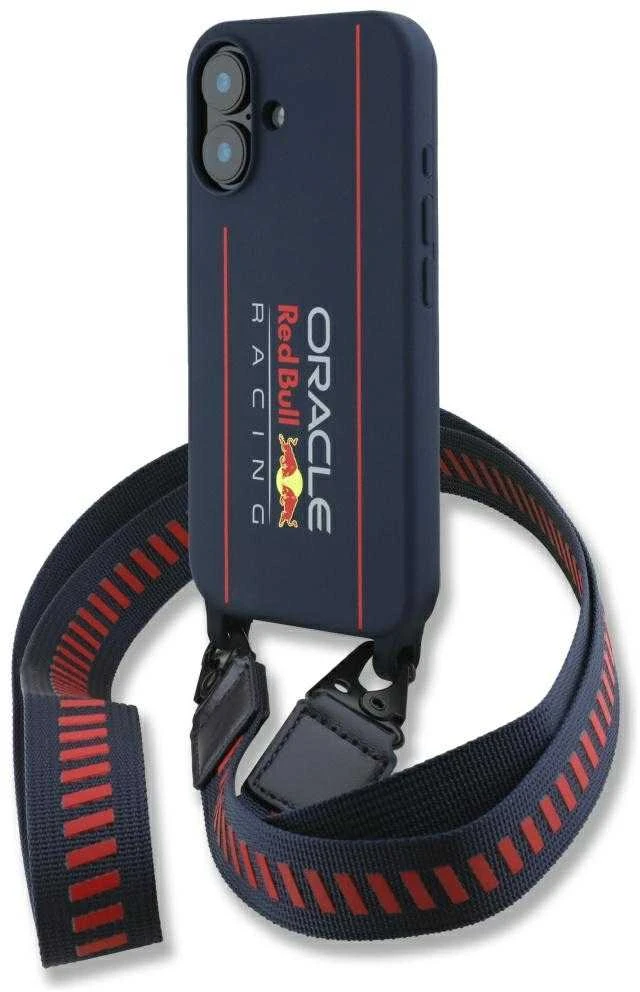 Red Bull Raudona Bull Raudona Bull silikoninis Vertical Logo MagSafe Case + Crossbody Strap for iPhone 16 dėklas telefonui mėlynos spalvos