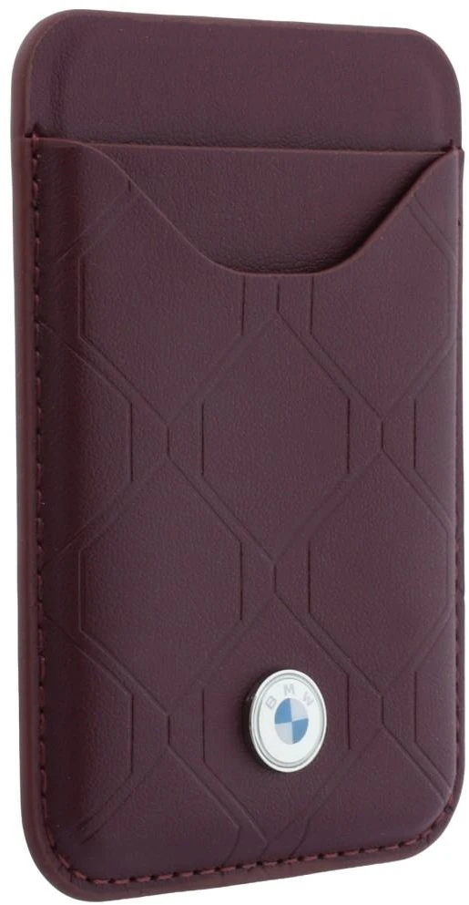 Rinkinys Dėklas + portfel BMW Quilted Pattern Metal Logo do iPhone 18 Pro Max / 17 Pro Max bordo spalvos