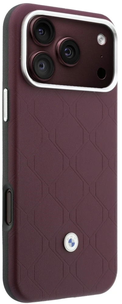 Rinkinys Dėklas + portfel BMW Quilted Pattern Metal Logo do iPhone 18 Pro Max / 17 Pro Max bordo spalvos