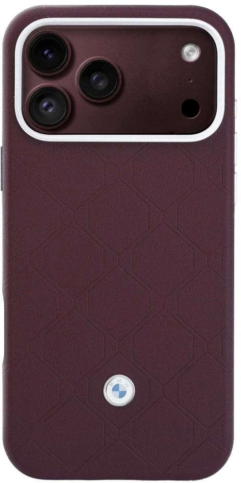 Rinkinys Dėklas + portfel BMW Quilted Pattern Metal Logo do iPhone 18 Pro Max / 17 Pro Max bordo spalvos