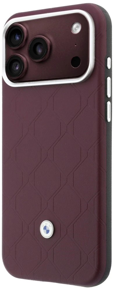 Rinkinys Dėklas + portfel BMW Quilted Pattern Metal Logo do iPhone 18 Pro Max / 17 Pro Max bordo spalvos