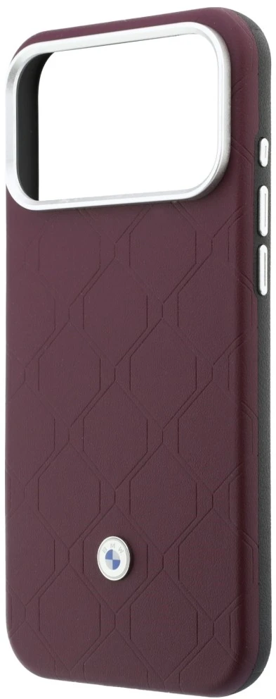 Rinkinys Dėklas + portfel BMW Quilted Pattern Metal Logo do iPhone 18 Pro Max / 17 Pro Max bordo spalvos