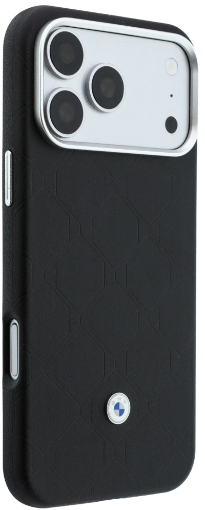 BMW Quilted Pattern Metal Logo dėklas + piniginės rinkinys, skirtas iPhone 18 Pro Max / 17 Pro Max, juodas