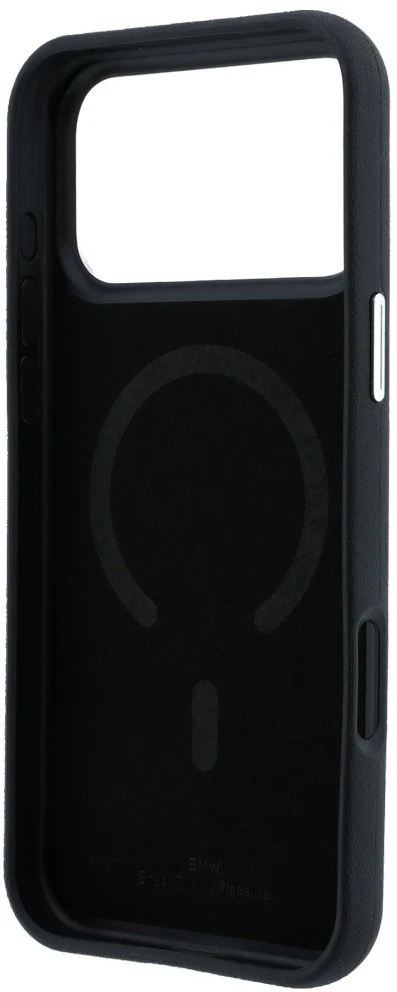 BMW Quilted Pattern Metal Logo dėklas + piniginės rinkinys, skirtas iPhone 18 Pro Max / 17 Pro Max, juodas