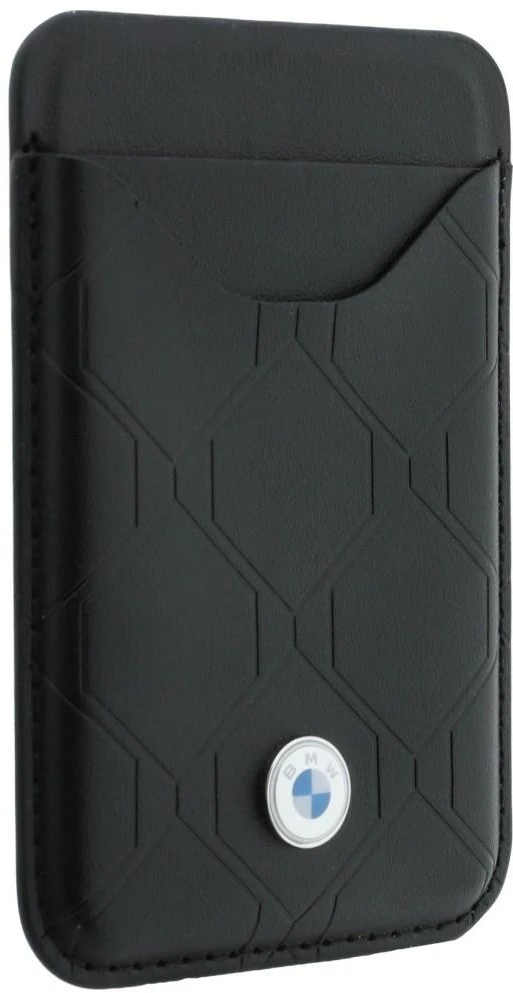 BMW Quilted Pattern Metal Logo dėklas + piniginės rinkinys, skirtas iPhone 18 Pro Max / 17 Pro Max, juodas
