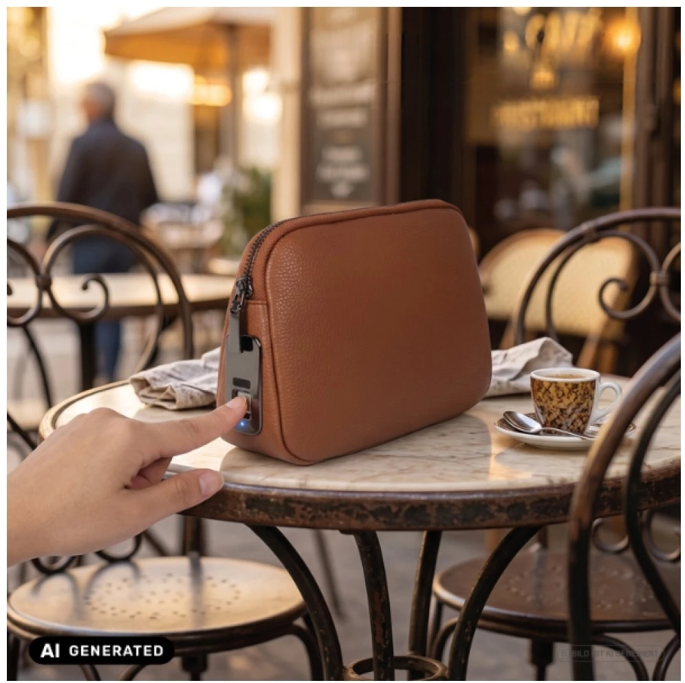 Saszetka su zamkiem na odcisk palca 4smarts Tech-Clutch Secure ruda