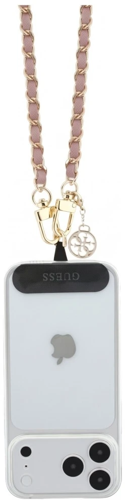 Telefono pakabukas Guess Wrist Strap Saffiano Chain 4G Charm rožinis