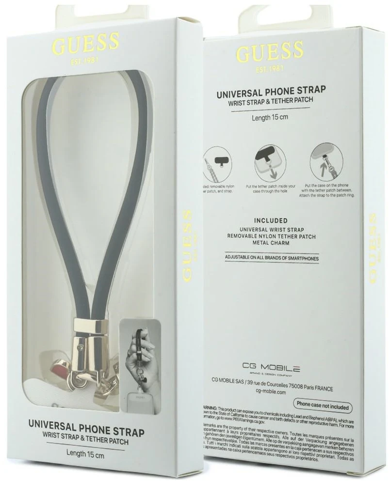 Telefono pakabukas Guess Wrist Strap Silikono rašto pakabukai juodas