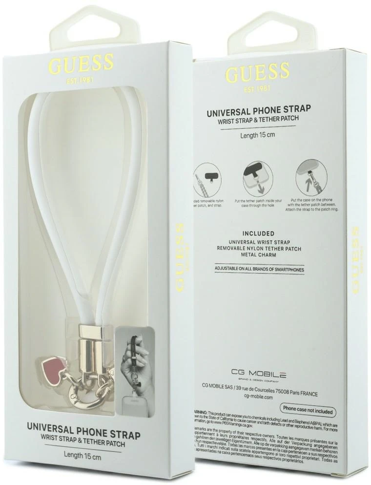 Telefono pakabukas Guess Wrist Strap Silicone Script Charms baltas