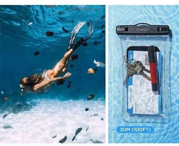SPIGEN A610 UNIVERSALUS VANDENiui atsparus plūduriuojantis dėklas CRYSTAL CLEAR