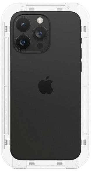 Stiklo dėklas + Spigen Glas.tR EZ Fit FC 1-Pack aplikatorius skirtas iPhone 15 Pro, su juodu rėmeliu