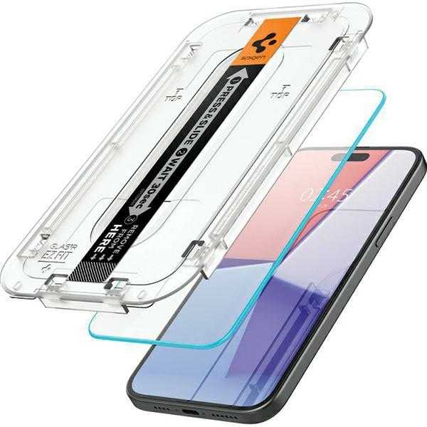 Stiklinis dėklas + Spigen Glas.tR EZ Fit 1-Pack aplikatorius, skirtas iPhone 15 Pro Max