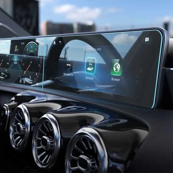 „Spigen Mercedes Benz Glass tR EZ Fit Crystal Clear“ ekrano apsauginių plėvelių pakuotė, 2 vnt. – A klasės 2021/2020 automobiliui