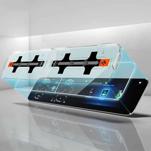 „Spigen Mercedes Benz Glass tR EZ Fit Crystal Clear“ ekrano apsauginių plėvelių pakuotė, 2 vnt. – A klasės 2021/2020 automobiliui
