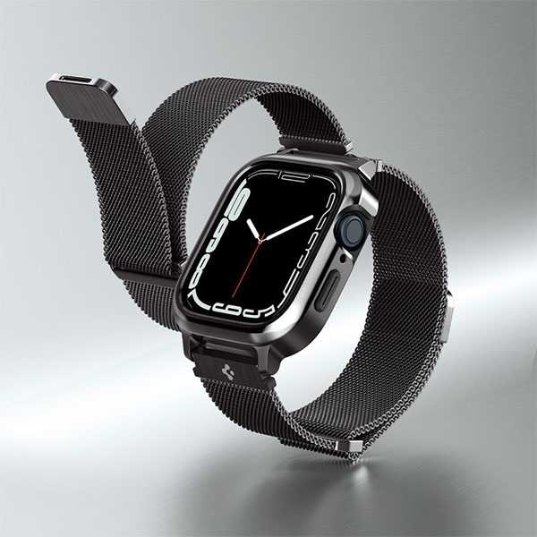 Dėklas „Spigen Metal Fit Pro“, grafito spalvos – „Apple Watch 9/8/7“ (45 mm)