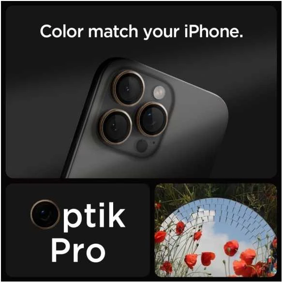 Spigen OPTIK PRO GLAS.TR ”EZ FIT” KAMEROS APSAUGOS 2 PAKUOTĖS Apple iPhone 16 PRO / PRO MAX DESERT TITANIUM