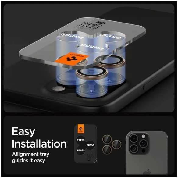 Spigen OPTIK PRO GLAS.TR ”EZ FIT” KAMEROS APSAUGOS 2 PAKUOTĖS Apple iPhone 16 PRO / PRO MAX DESERT TITANIUM