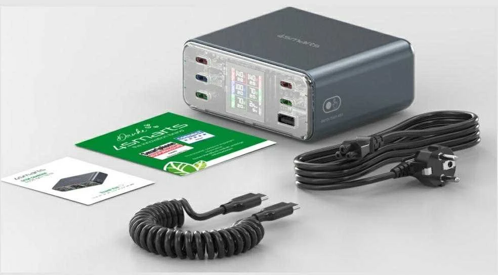 4smarts stalinis įkroviklis Lucid GaN „pasidaryk pats“ 360 W įkrovimo stotelė, 5xUSB-C, 1xUSB-A, pilka
