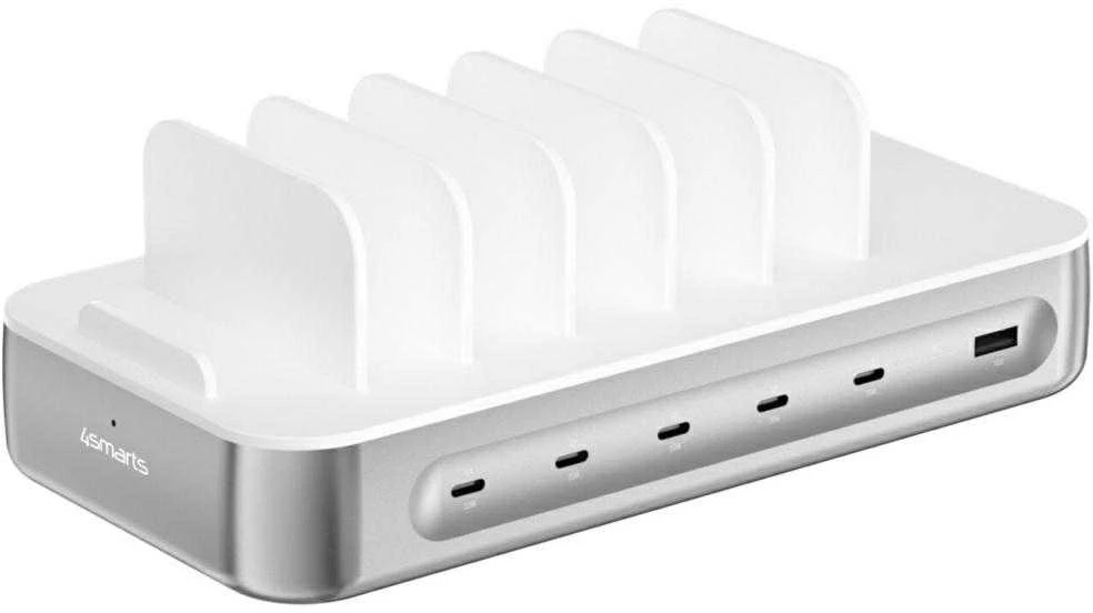 4smarts Team 100W įkrovimo stotelė 5xUSB-C su 6 laidų rinkiniu, sidabrinis