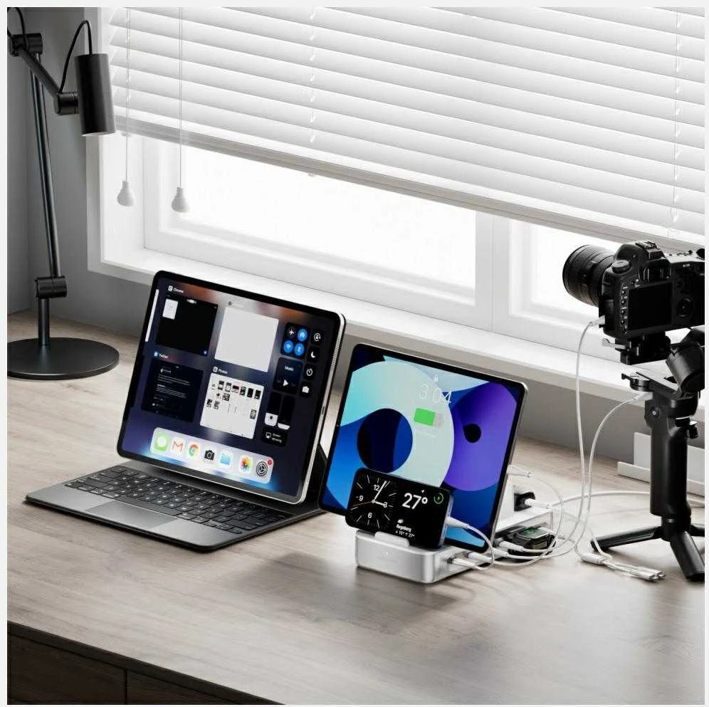 4smarts Team 100W įkrovimo stotelė 5xUSB-C su 6 laidų rinkiniu, sidabrinis