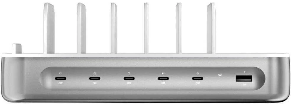 4smarts Team 100W įkrovimo stotelė 5xUSB-C su 6 laidų rinkiniu, sidabrinis