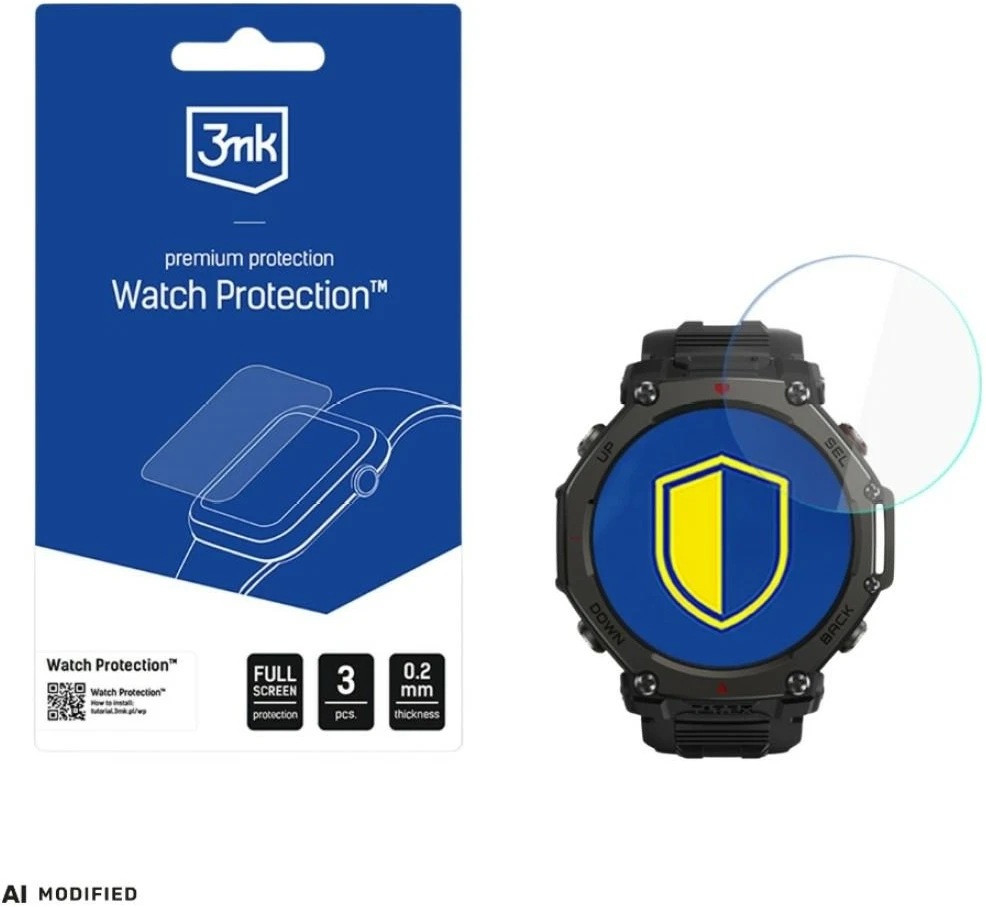 3Mk apsauginis hibridinis stiklas išmaniojo laikrodžio ekranui. 3mk apsauginis „FlexibleGlass“ skirtas „Amazfit T-Rex 3 Pro 44mm“.