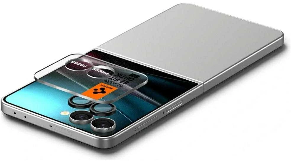 „Spigen Optik Pro HD Glas.TR“ „EZ FIT“ kameros apsauginiai dėklai, 2 vnt. pakuotėje, „Galaxy Z Flip 7“, juodi