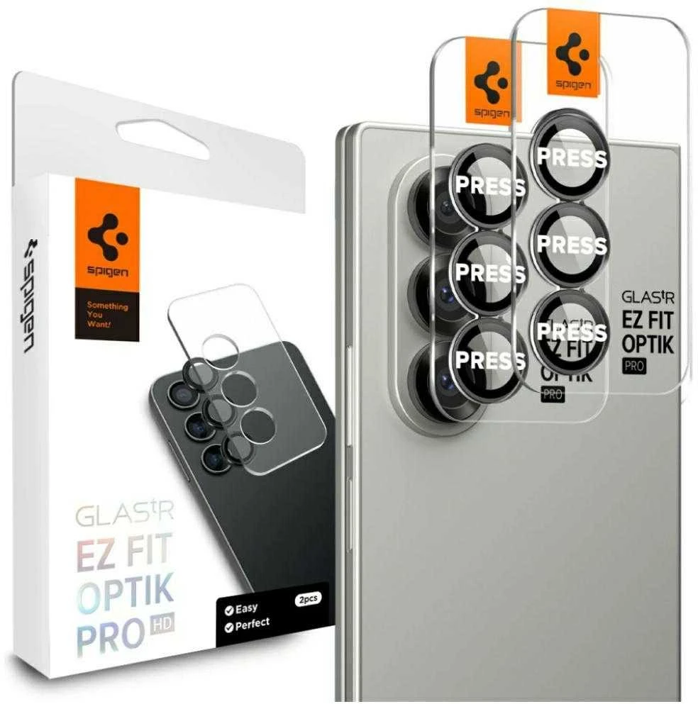 Juoda kameros apsauga Samsung Galaxy Fold 7 telefonui „Spigen Optik Pro HD GLAS.TR ”EZ FIT” 2 vnt.”