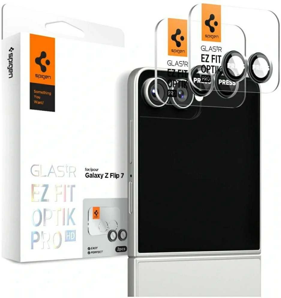 „Spigen Optik Pro HD Glas.TR“ „EZ FIT“ kameros apsauginiai dėklai, 2 vnt. pakuotėje, „Galaxy Z Flip 7“, juodi