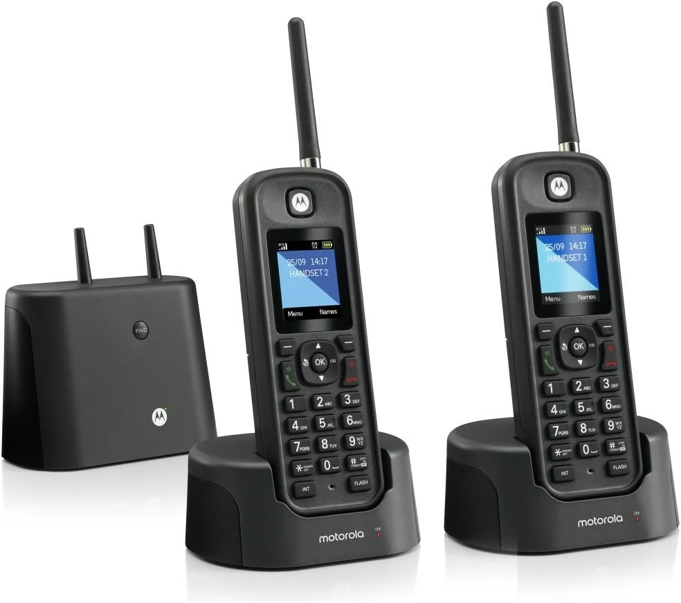 Telefonas stacionarus belaidis dalekiego zasięgu komplektas 2 vnt Motorola O202 juoda