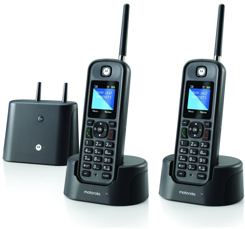 Telefonas stacionarus belaidis dalekiego zasięgu komplektas 2 vnt Motorola O202 juoda