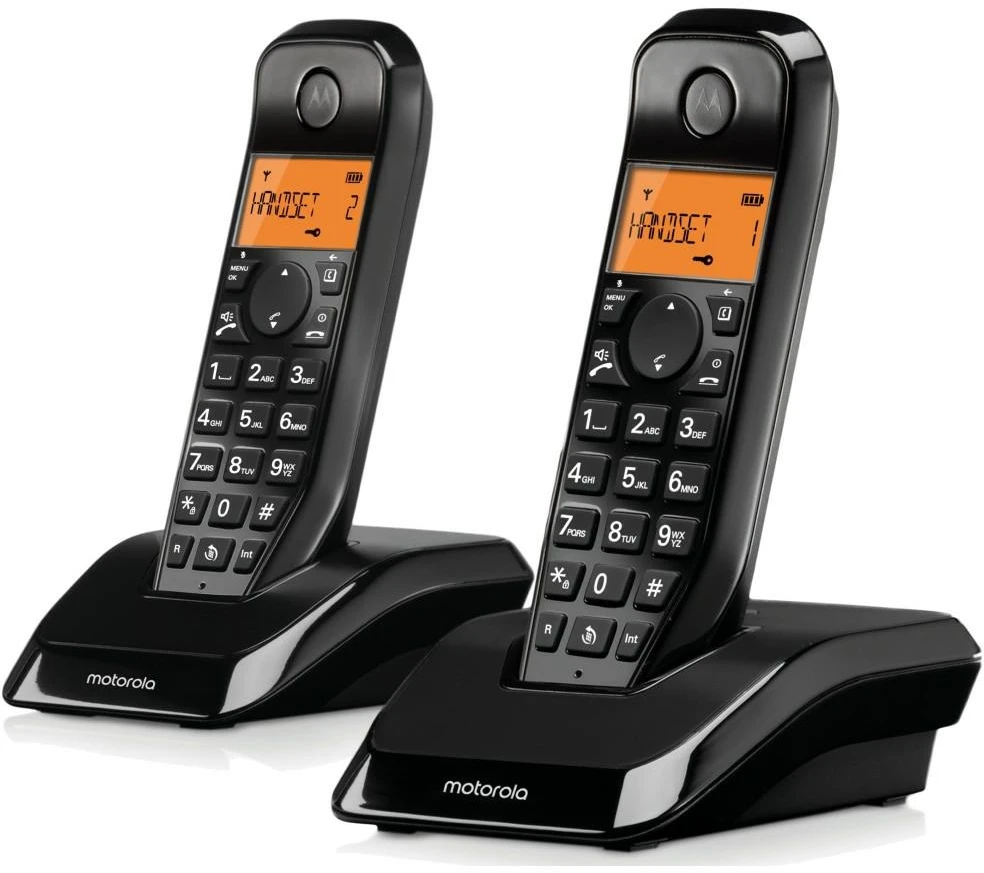 Set of Motorola S1202 cordless landline phones 2 vnt. juodos spalvos