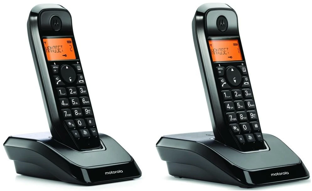 Set of Motorola S1202 cordless landline phones 2 vnt. juodos spalvos
