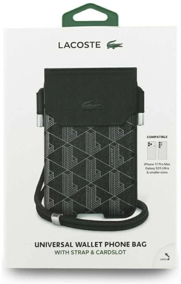 Dėklas Lacoste PVC Blend Monogram Metal Logo Phone Pouch XL juodos spalvos